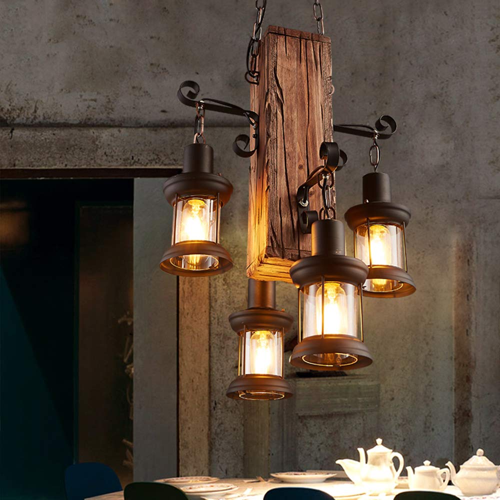 E27 Vintage Pendelleuchte Aus Holz & Metall – Industrieller Loft-Look Für Wohnzimmer, Küche Oder Bar