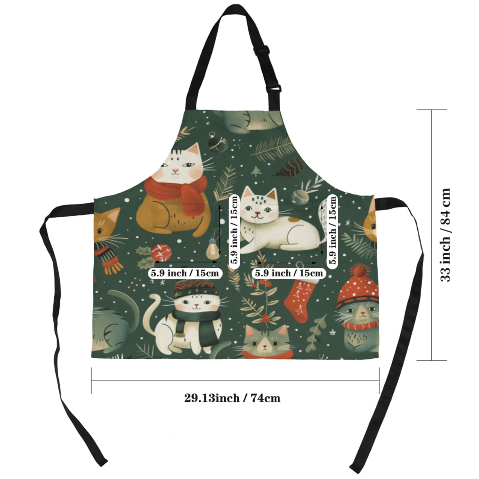 Aglebo Winter Cat Berry Socks Chef Apron with Pockets Adjustable Shoulder Strap Waterproof Cooking Apron for Kitchen Baking Gardening Pottery Painting