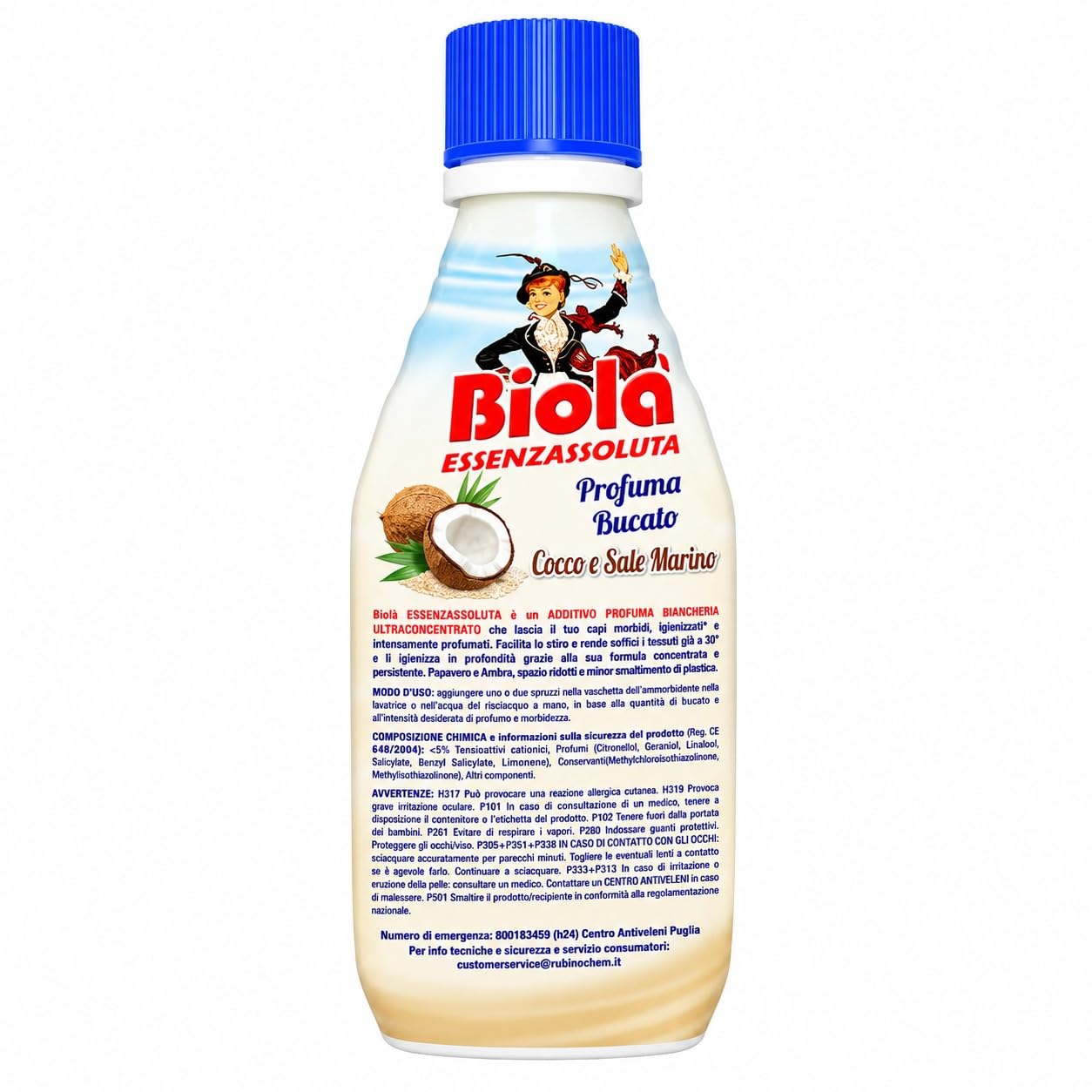 Biolà EssenzAssoluta Cocco e Sale Marino – Profumatore Ultraconcentrato per Bucato, Igienizzante e Ammorbidente già a 30° - 6 Unita da 250ml
