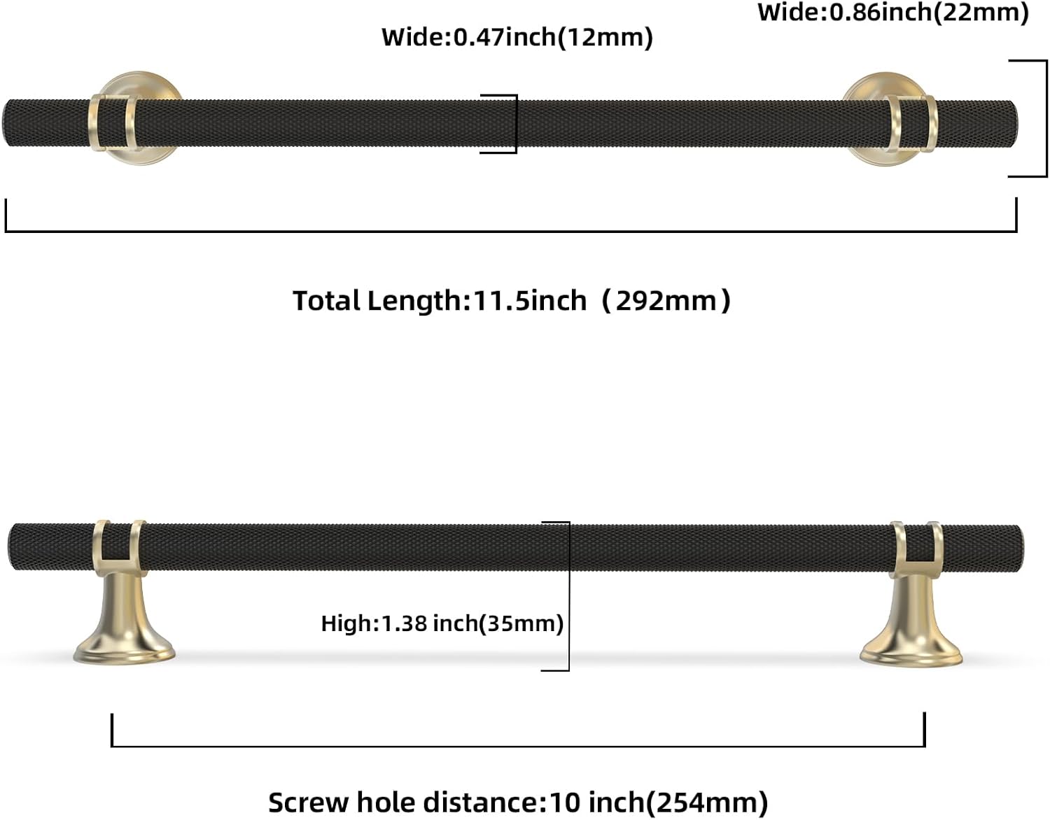 6 pack 10 inch cabinet pulls knurled matte black and brushed gold kitchen cabinet handles aluminum and zinc alloy drawer pulls solid cabinet hardware 10'' hole center(254mm) black and brushed gold knurled 6