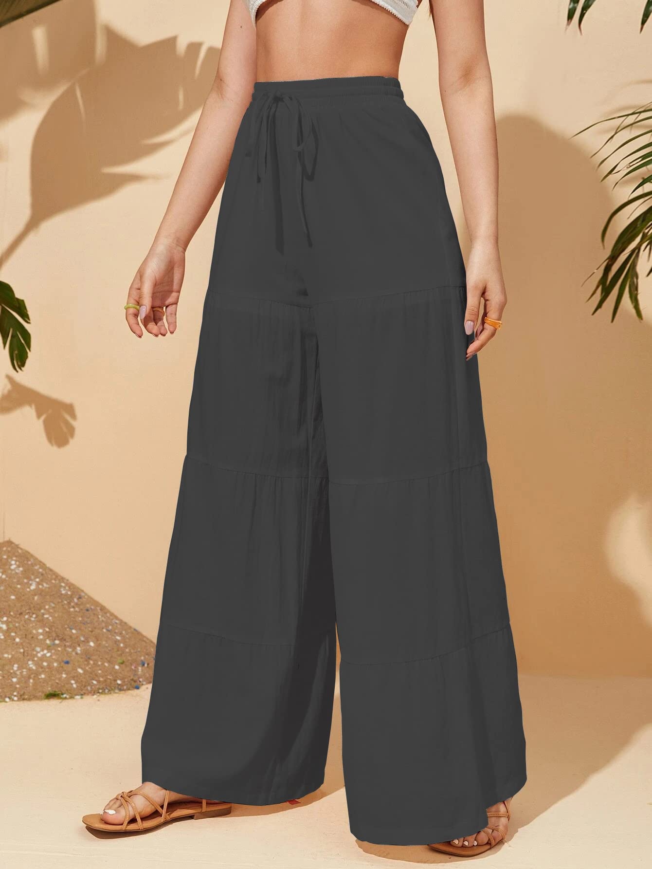 Shasmi Women's Black Solid Ruffle Hem Plazzo Sharara Trousers (Plazzo 68 Black M)