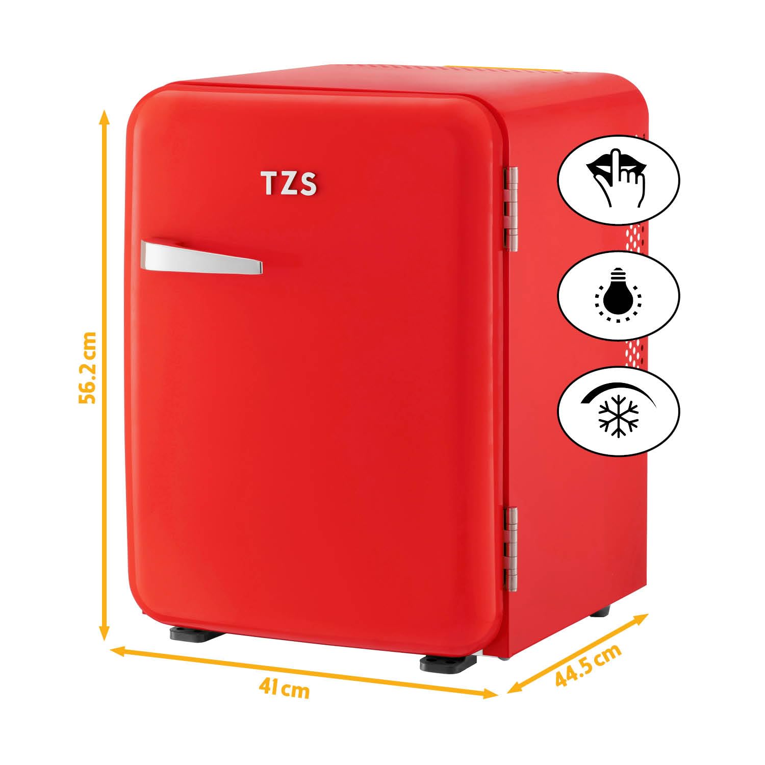 TZS First Austria - Retro Mini Fridge 40L Silent - Small mini fridge in vintage design with interior lighting & 2 door compartments - Minibar for camping, office, bedroom & hotel - red — view 2