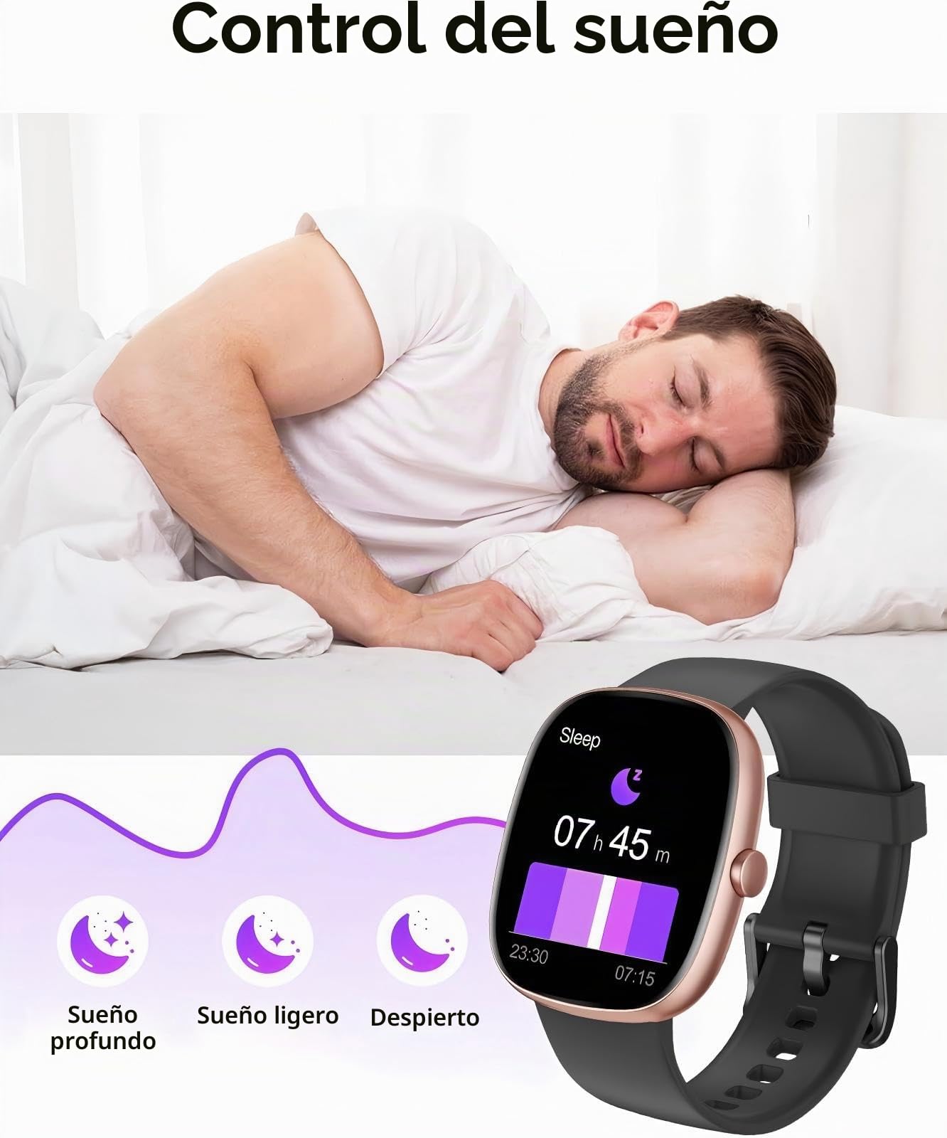 HUAKUA Reloj Inteligente Hombre Mujer con Llamadas Bluetooth 5.3, Smartwatch Deportivo 3ATM Impermeable con 113 Modos Deportivos, Monitor de Pulsómetro, Sueño y SpO2, Reloj Digital (Negro Dorado)