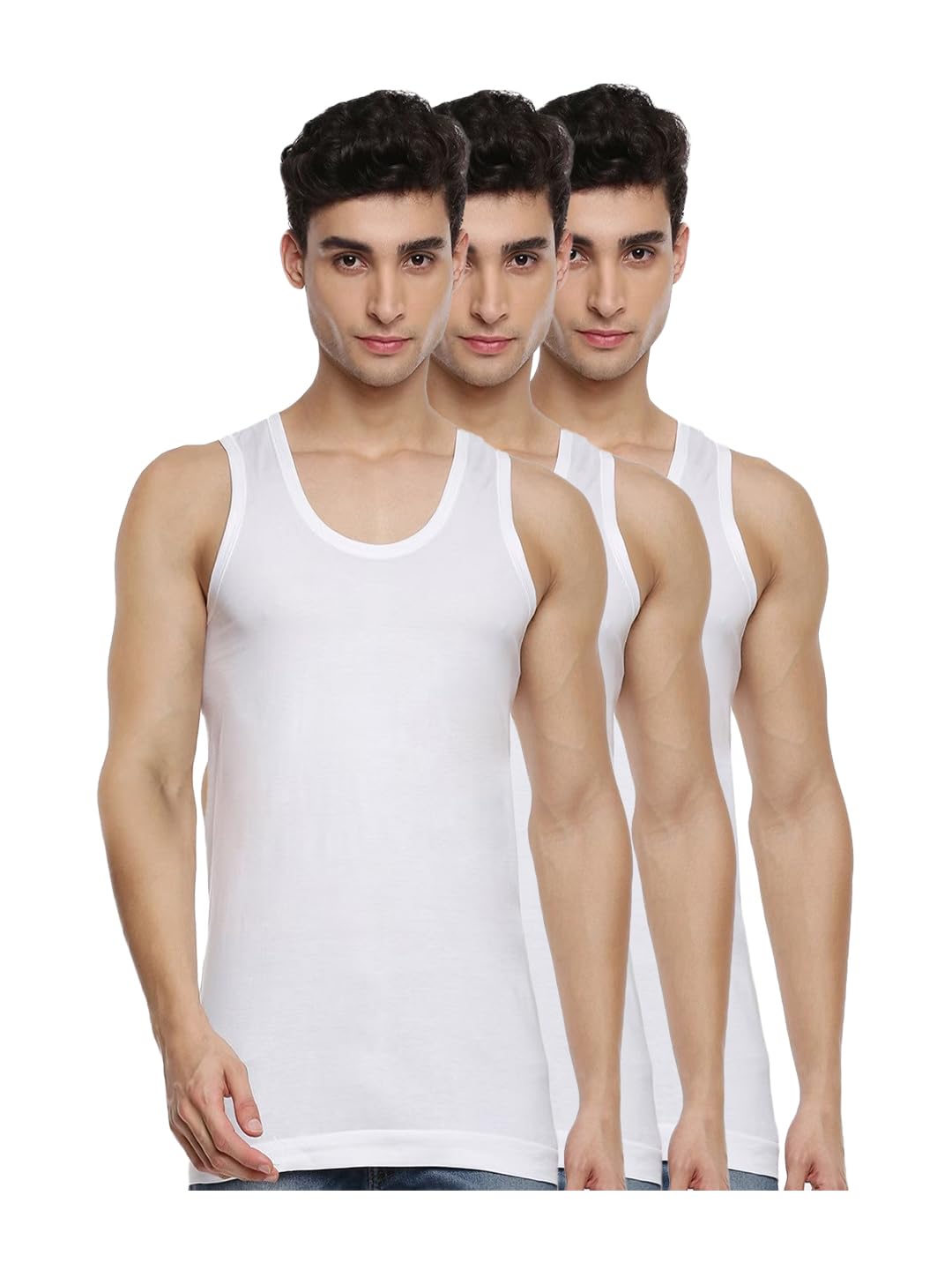 ramraj cotton Pack of 3 Men's White Scoop Neck Sleeveless Cotton Undershirt Vest (White;100)-picture-26