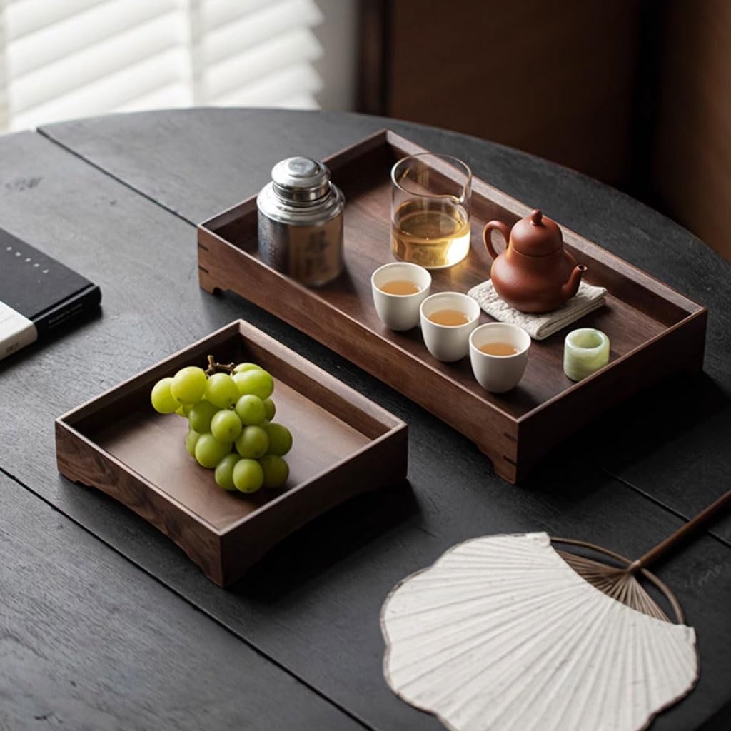 Bandeja de madera maciza para servir, elegante bandeja de té para el hogar, juego de té y almacenamiento de tazas de té, perfecto para decoración de sala de estar y cocina