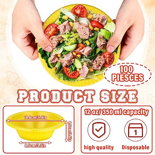 Image of Lallisa 100 Pcs 12oz Yellow Disposable Plastic Bowls Party | Dessert Cups for Ice Cream Salad Soup, Serving Bowls for Picnic, Colored Party Supplies, Food Safe Sturdy