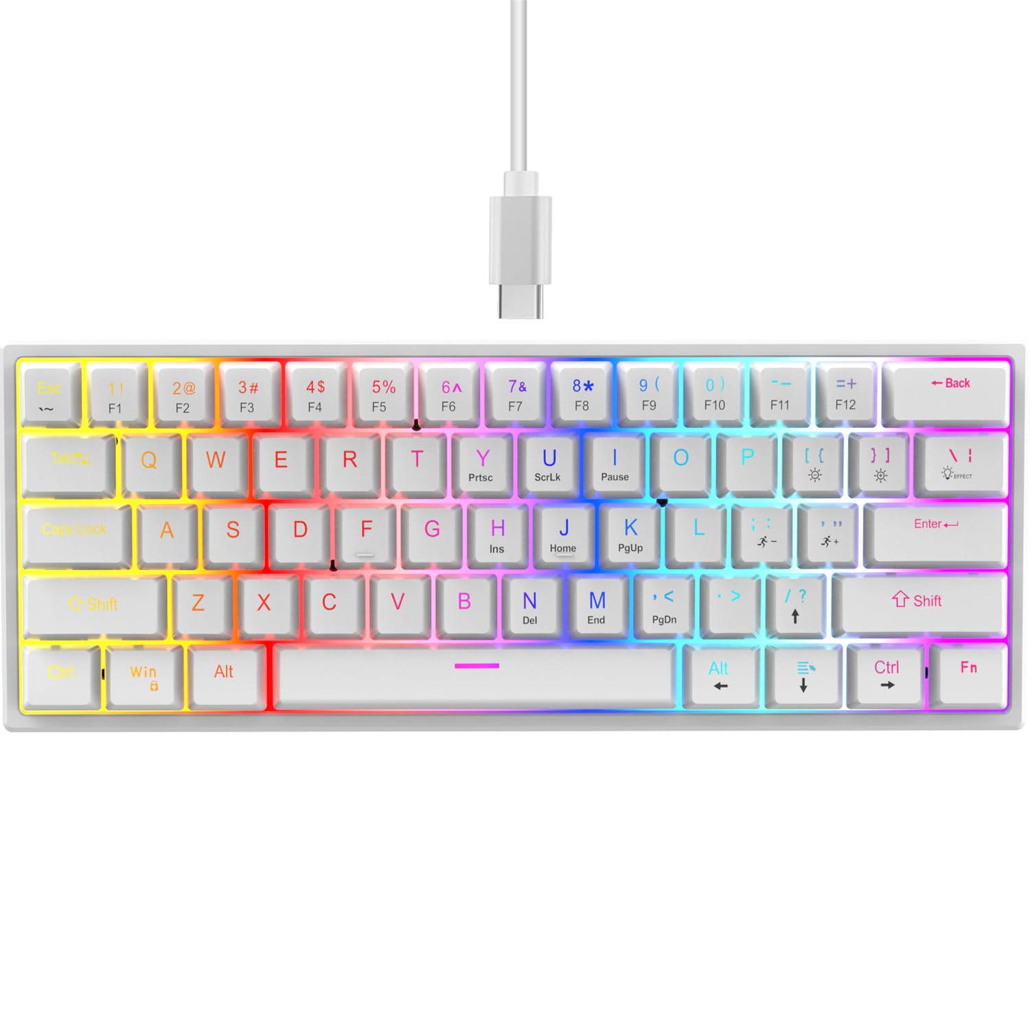 61 Keys Mechanical Gaming Keyboard RGB Light - Wired Office Keyboard Bluetooth/2.4GHz/USB-C Compact Mechanical Keyboard Compatible with Windows Laptop PC Mac(White)