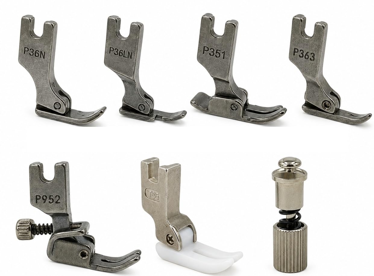 ZENITH Professional Industrial High Shank Sewing Machine Presser Feet Set - 7 Piece Universal Kit Compatible with Brother, Singer, Juki, Jack (P36N & P36LN,P351,P363,T-35,P952,Quick Changer Adapter)