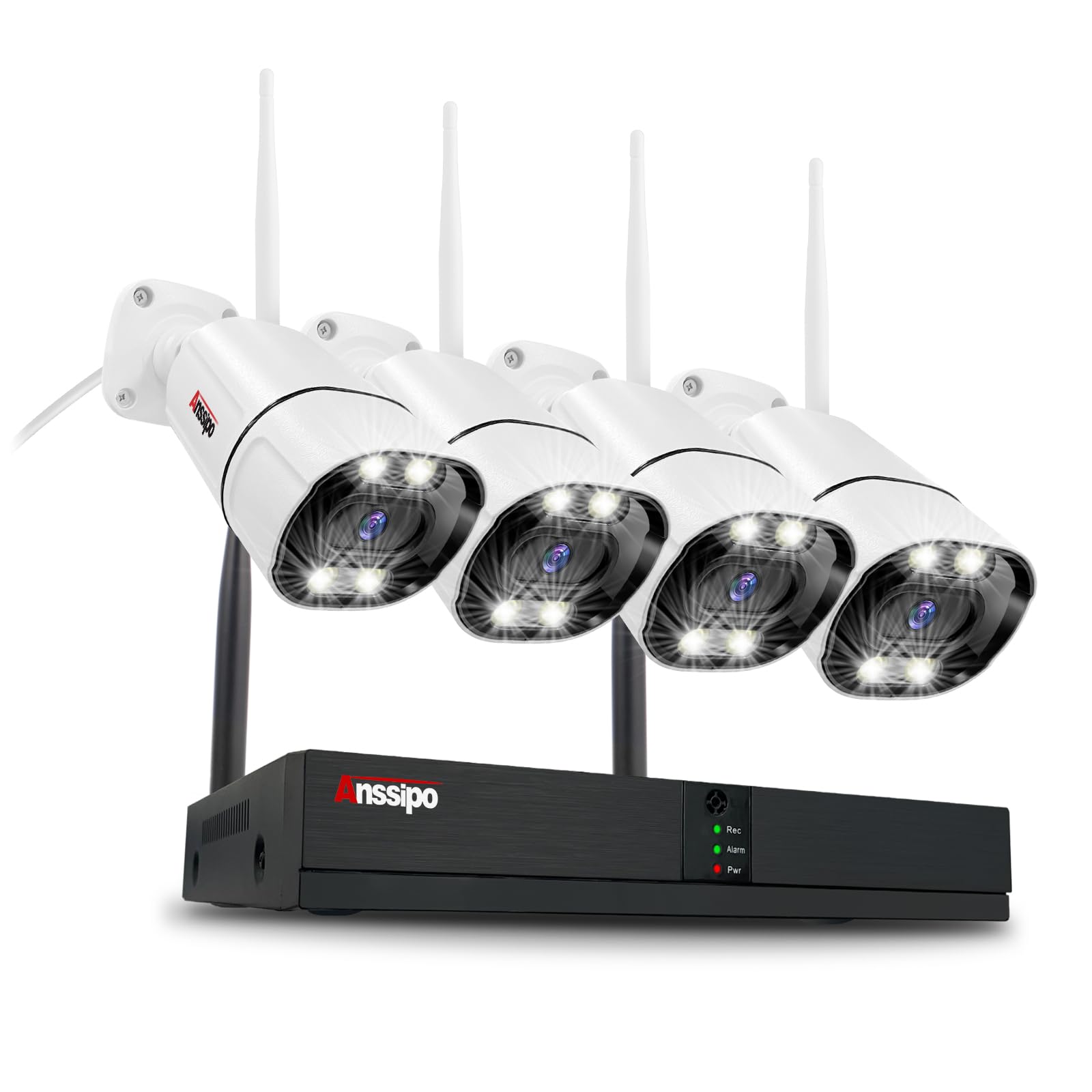 4K WiFi Security Camera System, 4X 3MP Plug-in Home Security Cameras 24/7 Recording, Dual Warning 8 Channel 265+ WiFi NVR, NO Hard Drive, 2 Way Audio, AI Detection, Color Night Vision