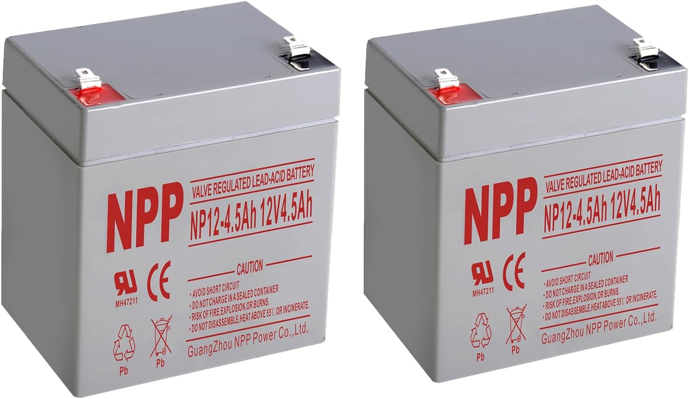 NPP 12V 4.5Ah Rechargeable AGM Battery, NP12-4.5Ah F2 Terminal, Home Alarm Battery Replacement for Door Opener, DJW12-4.5, ADT Security Panel, Electronic Scale, Kids Cars (2Pcs)