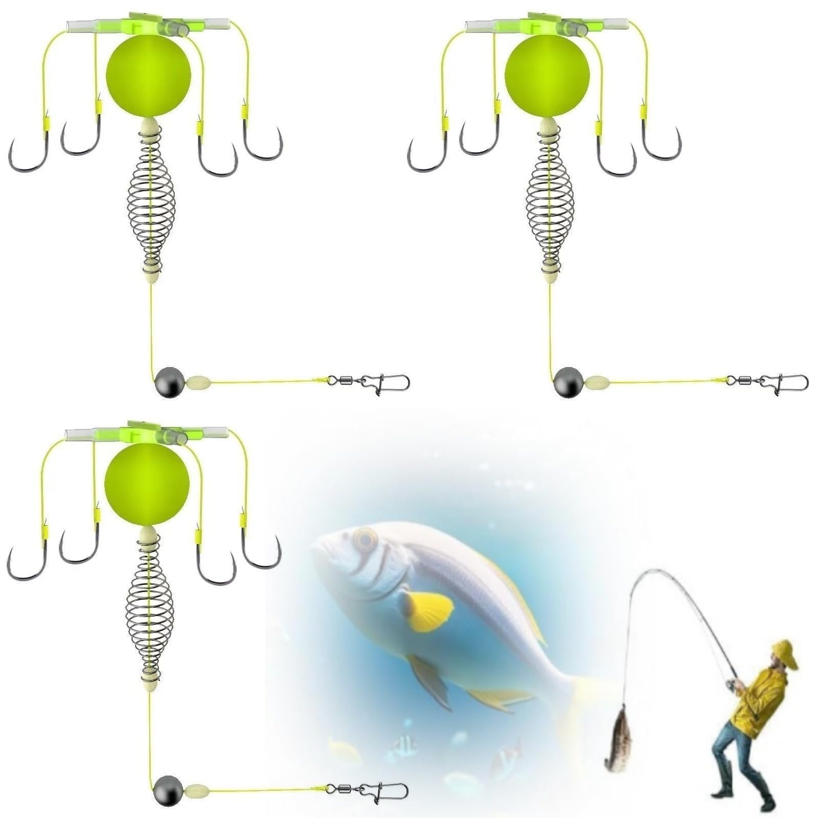 Alula777 No. 3 Fishing Hooks, Hair Rigs Double-Hook Reverse Bottom Rig - Anti Tangle Snag Resistant Design - Freshwater Saltwater Use For Carp Fishing - 3-Piece Set (4 Hooks)