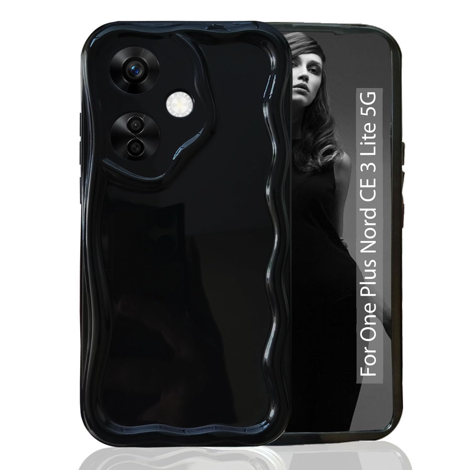 KC Back Cover for Oneplus Nord CE 3 Lite 5G - Curly Wave Shape Shockproof Bumper Soft Silicone Case with Camera Protection (Black)