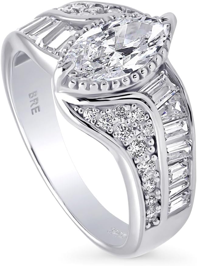 BERRICLE Sterling Silver Halo Wedding Engagement Rings Marquise Cut Cubic Zirconia CZ Woven Ring for Women, Rhodium Plated Size 4-10