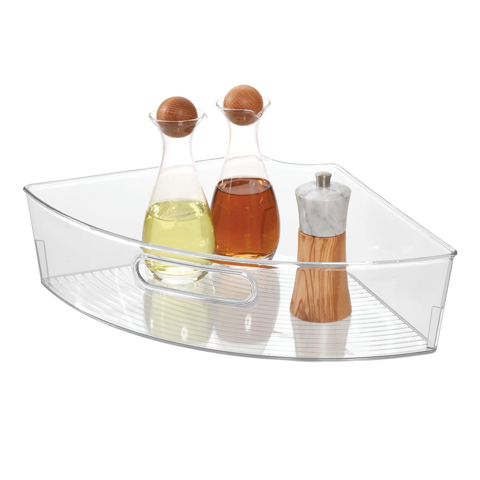 iDesign Recycled Plastic 1/4 Wedge Lazy Susan Turntable Organizer with Handle, Pantry, Bathroom, General Storage and More – 16.5" x 11" x 4", Clear