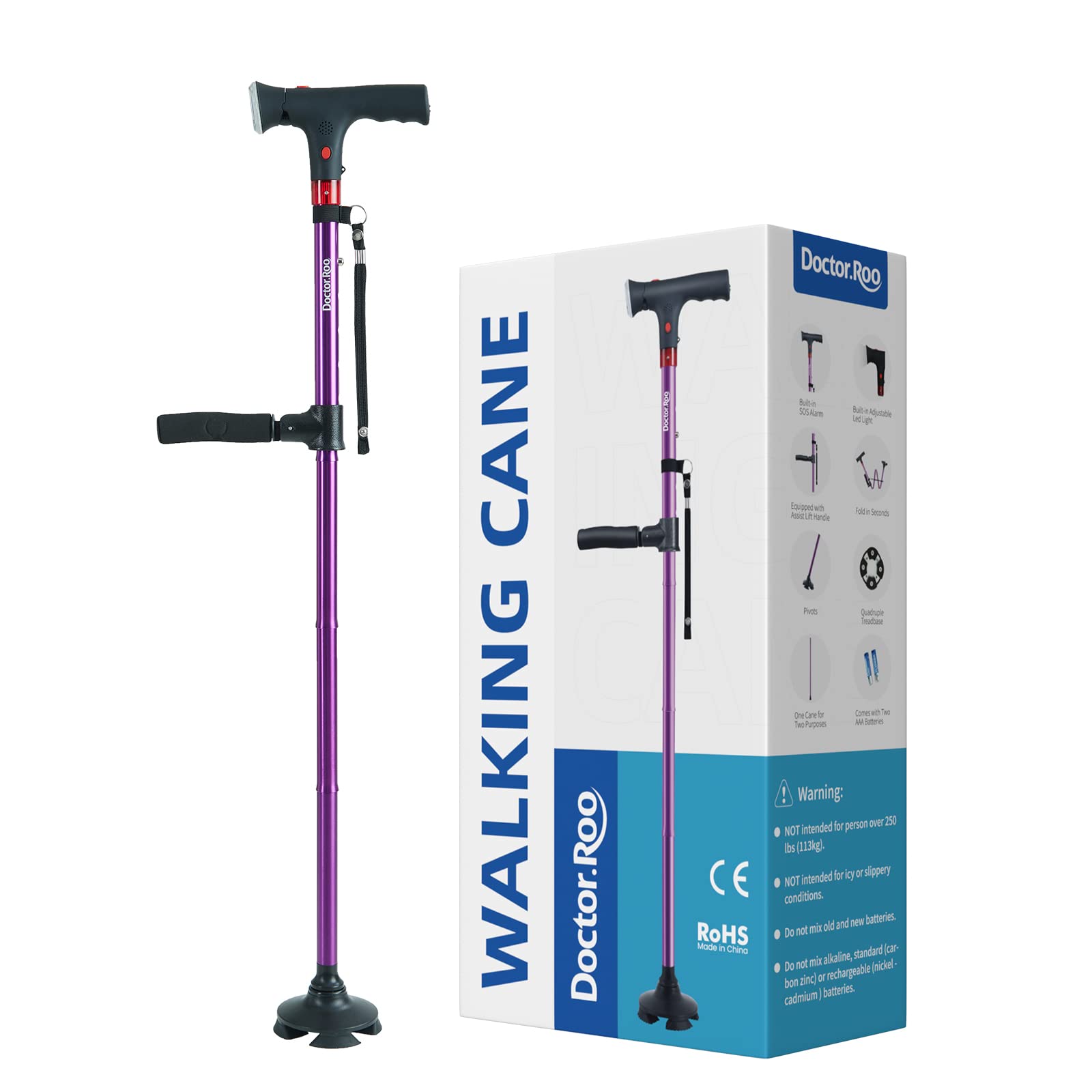 Walking Cane, Doctor. Roo Folding Cane with LED Light, Two Types of ...