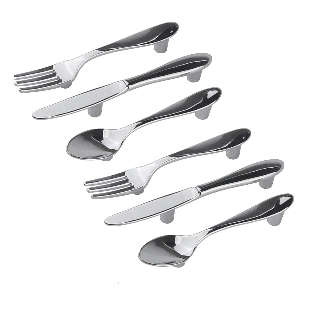 Qlhbro Silver 6 Pcs Knife Spoon Fork Kitchen Cabinet Closet Drawer Pull Handles Knobs 3-Inch Center To (Silver)