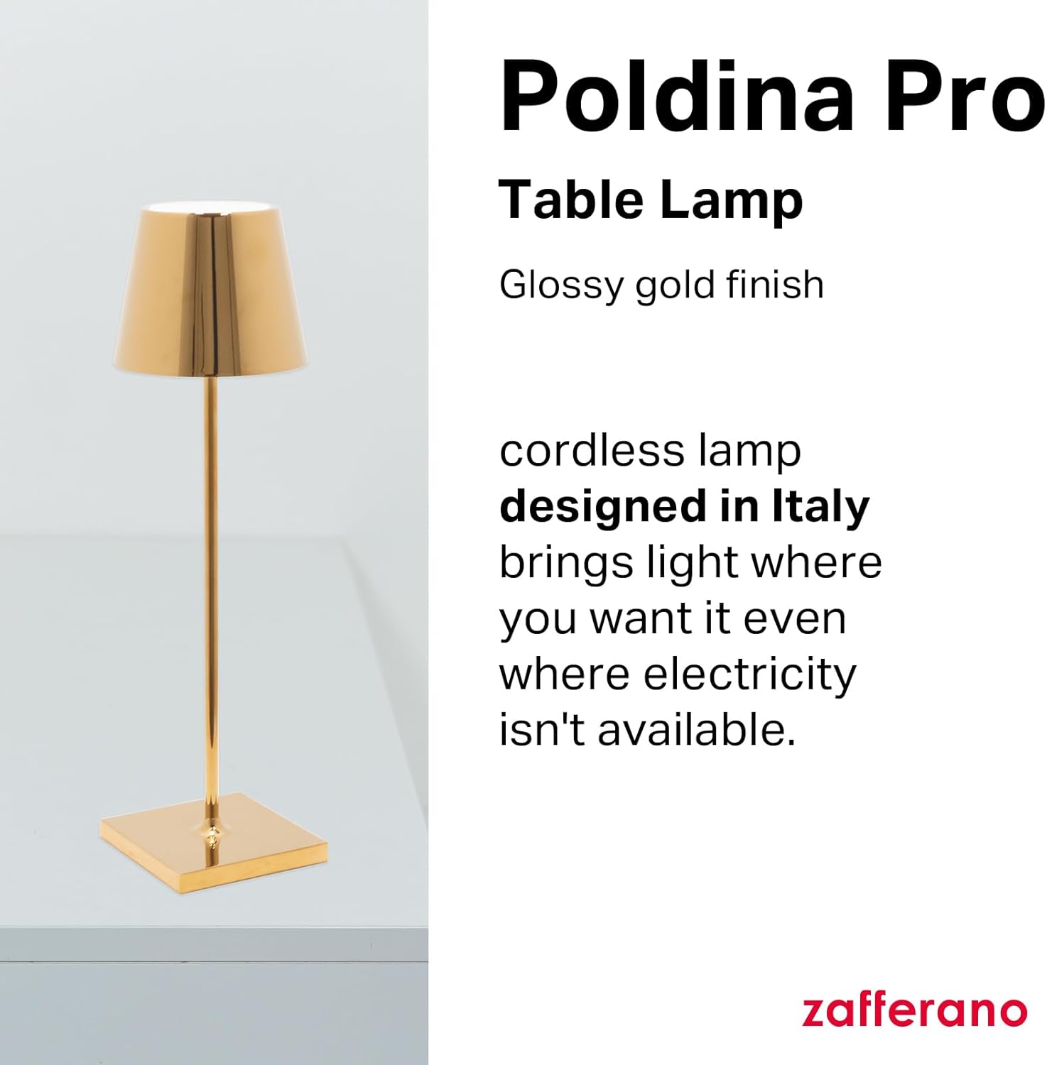 Glossy Gold Cordless Adjustable Outdoor Table Lamp