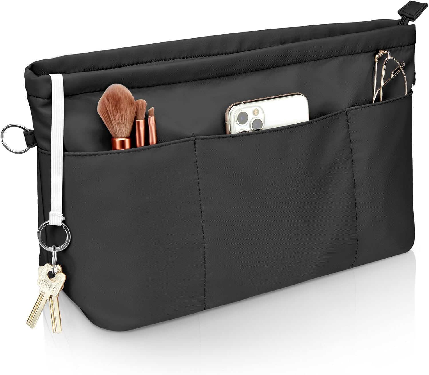 Eurhomewit Black Bag Organiser Tote Bag Organiser Insert Handbag Nylon Multi Pocket Tote Organiser Bag (, S)