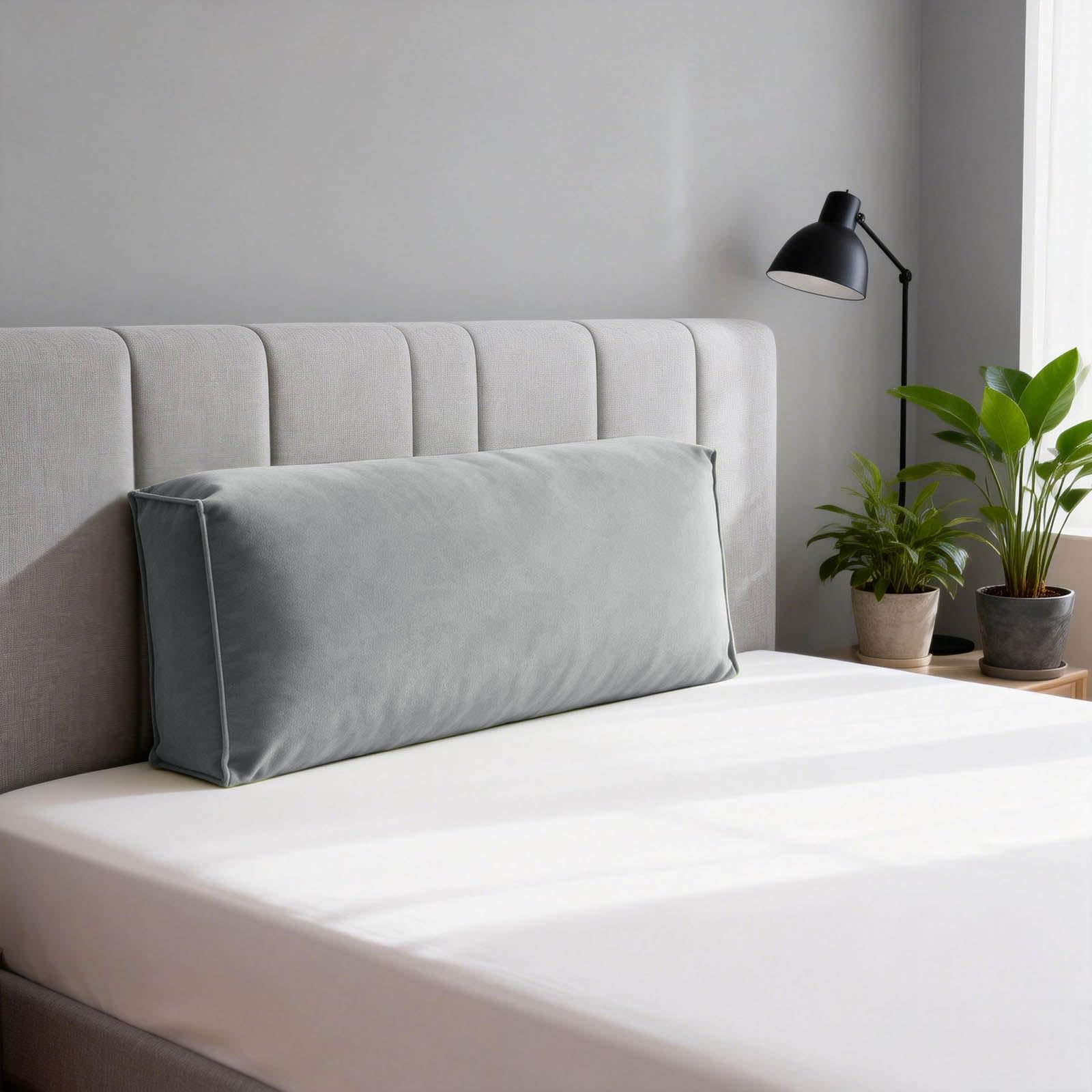 Coussins de dossier de canapé - Grand coussin de dossier pour canapé, tête de lit, coussin de taille, coussin confortable pour lire - Coussin de soutien lombaire (Gris, 80 x 45 x 12 cm)