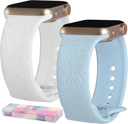 Miniatura 1 de Paquete de 2 correas ajustables con diseño de Persia antigua grabadas de moda, compatibles con Apple Watch de 1.496 pulgadas, 1.575 pulgadas, 1.614