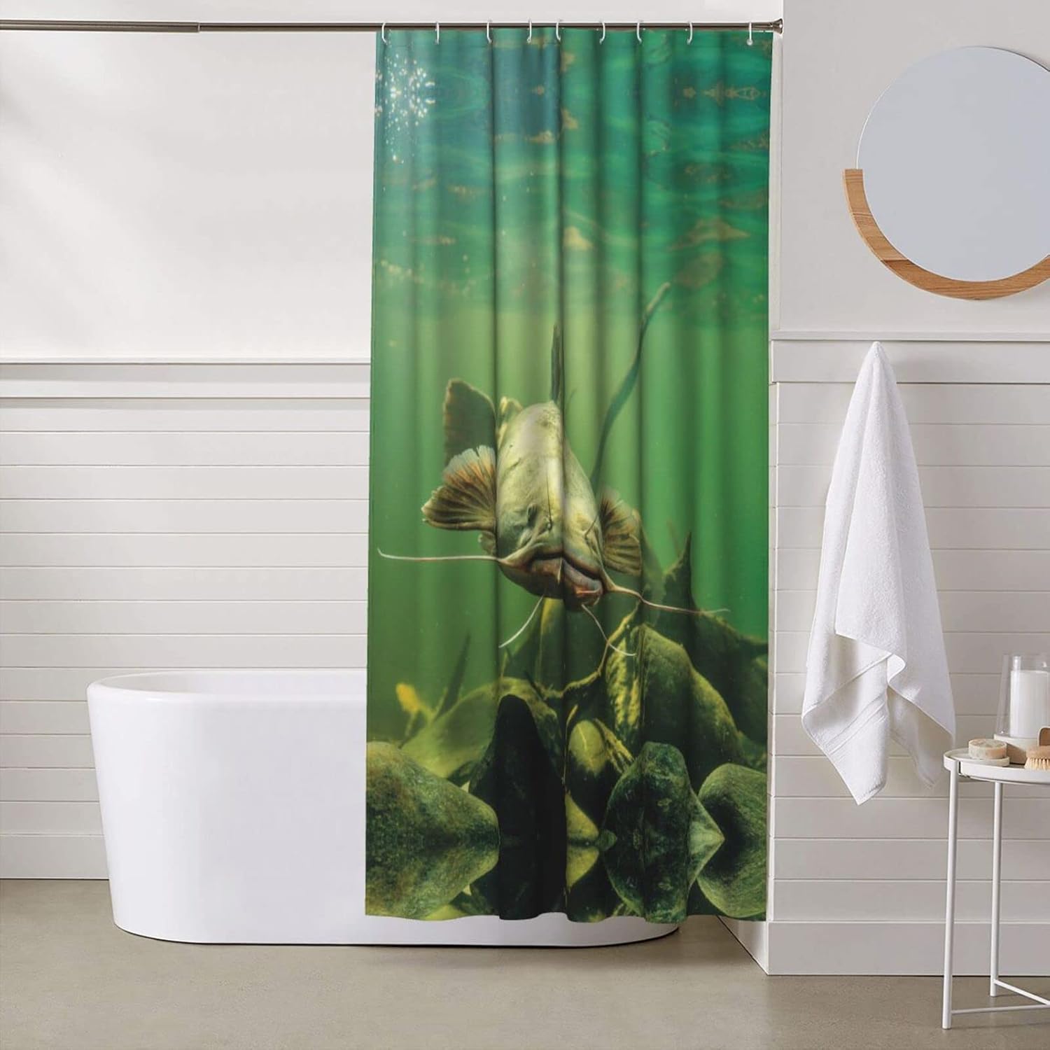 AMAZWI Underwater Catfish Shower Curtain,Bathroom Bath Curtain Set with 12 Hooks,Farm Bathroom Home Decor Set