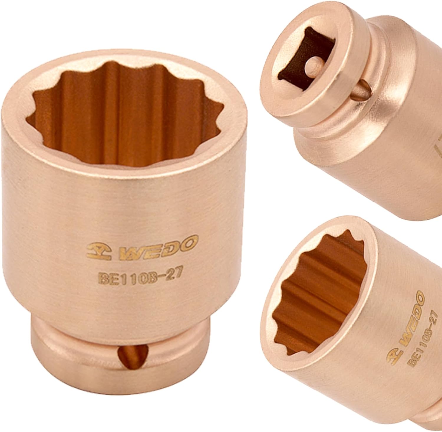 WEDO Non-sparking Shallow Impact Socket,1/2-Inch Drive, Metric,12-Point,Length 40mm,Socket for Easy Removal of Axle Shaft Nuts,Beryllium Copper,Non-magnetic,DIN Standard,BAM & FM Certificate,17mm