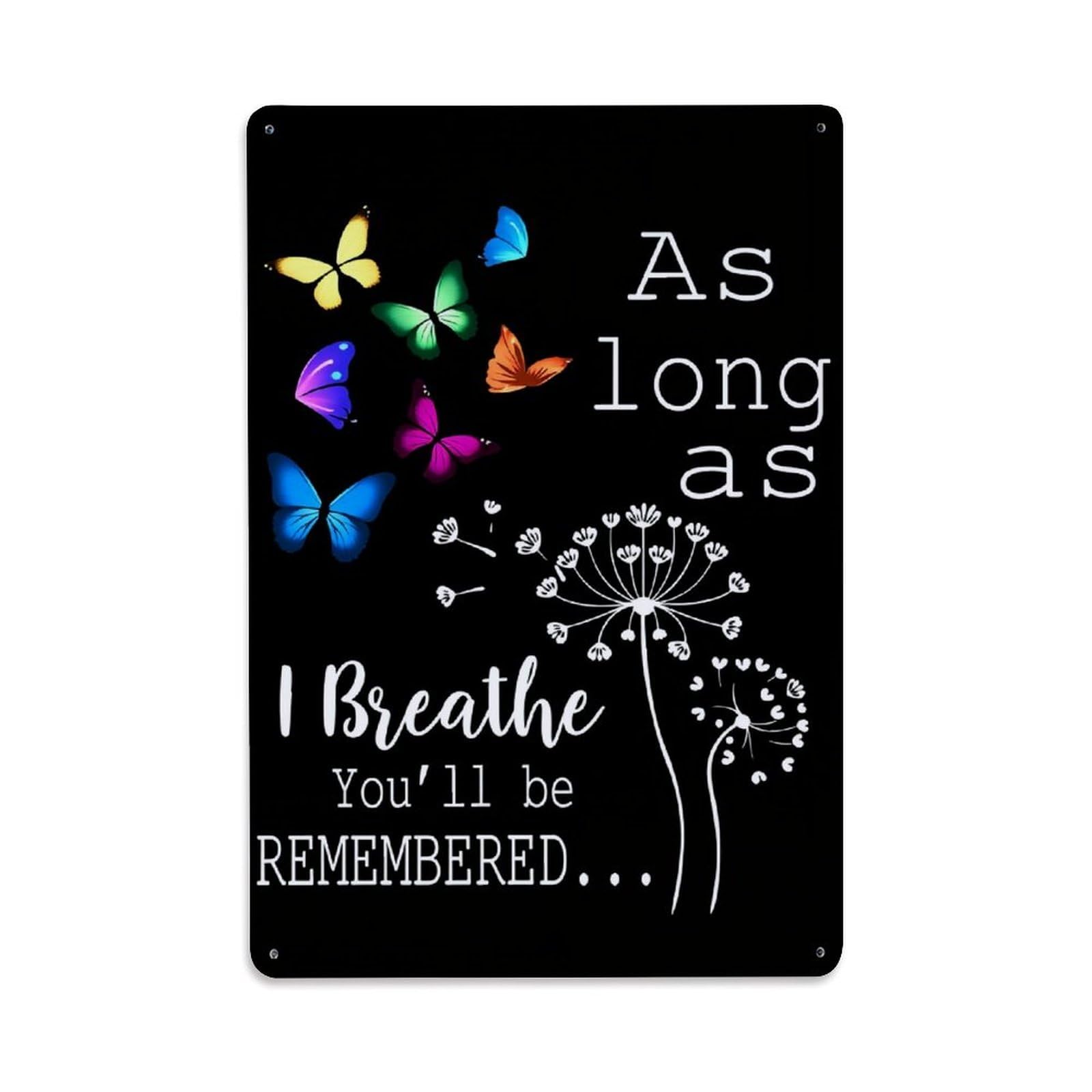 Enderetf Vintage Butterflies Dandelion Remembered Breath Long Tin Sign Metal Poster, Home Bar Garage Man Cave Cafe Indoor & Outdoor Wall Decoration 8X12inches
