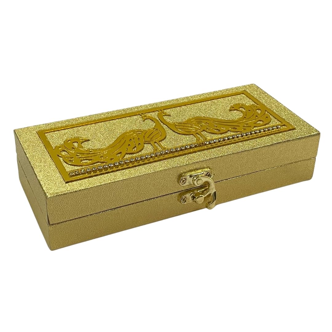 Vanya Creations Decorative Shagun Box for Gifting Money Cash Note Gaddi, Gift Sagan Wedding Engagement Occasion, Wooden Designer Golden Color, Set of 1, Acrylic Peacock Design Rectangle Shape-image-19