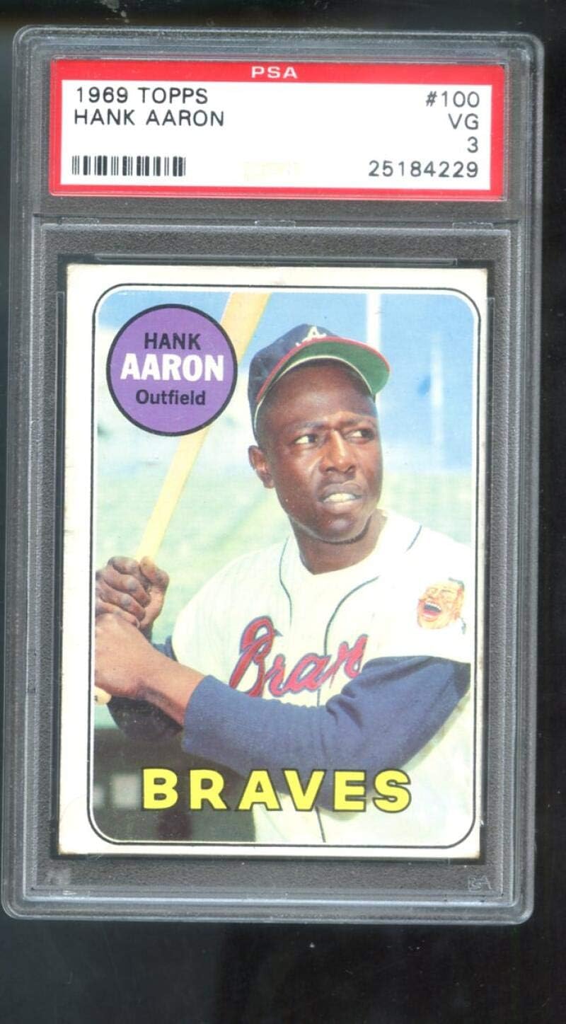 1969 Topps #100 Hank Aaron Atlanta Braves PSA 3 Graded Baseball Card MLB