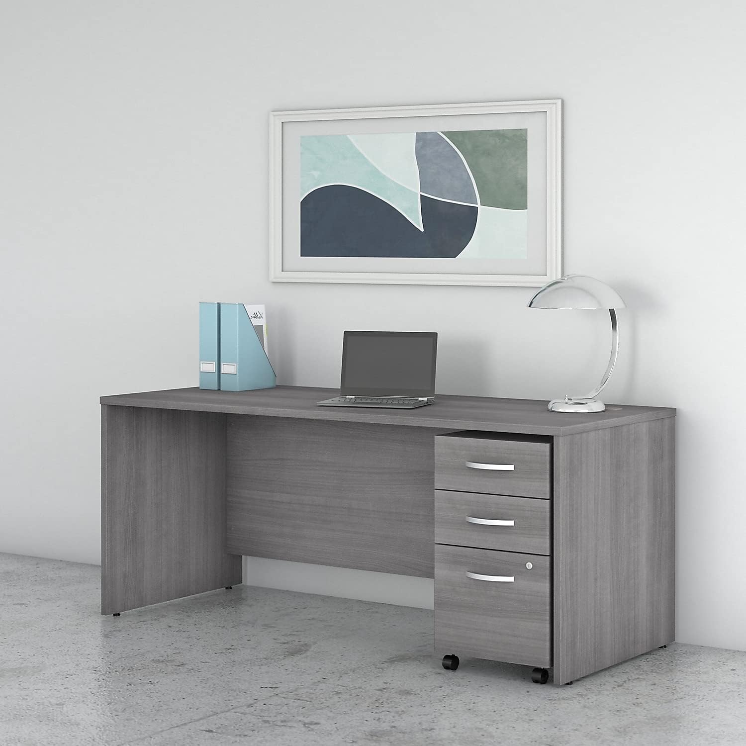 Bush Business Furniture Studio C Office Desk with Mobile File Cabinet, 72W x 30D, Platinum Gray