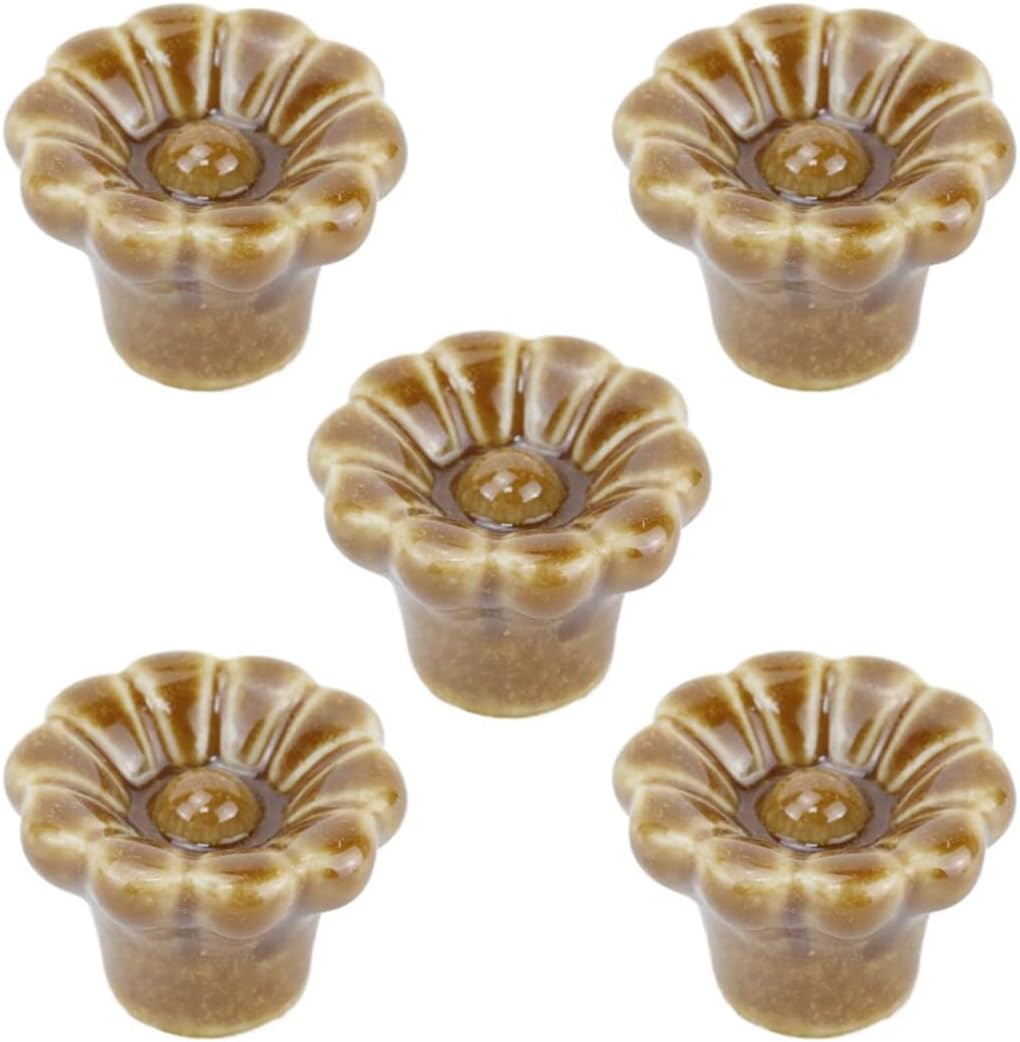 Vintage Ceramic Knobs, 5 PCS Flower Shapes Cabinet Drawer Pulls Kitchen Drawer Pull Handles Door Knob for Dresser Cupboard Wardrobe Kitchen Floral Door Pull Handle Home Decor (Color : Orange)