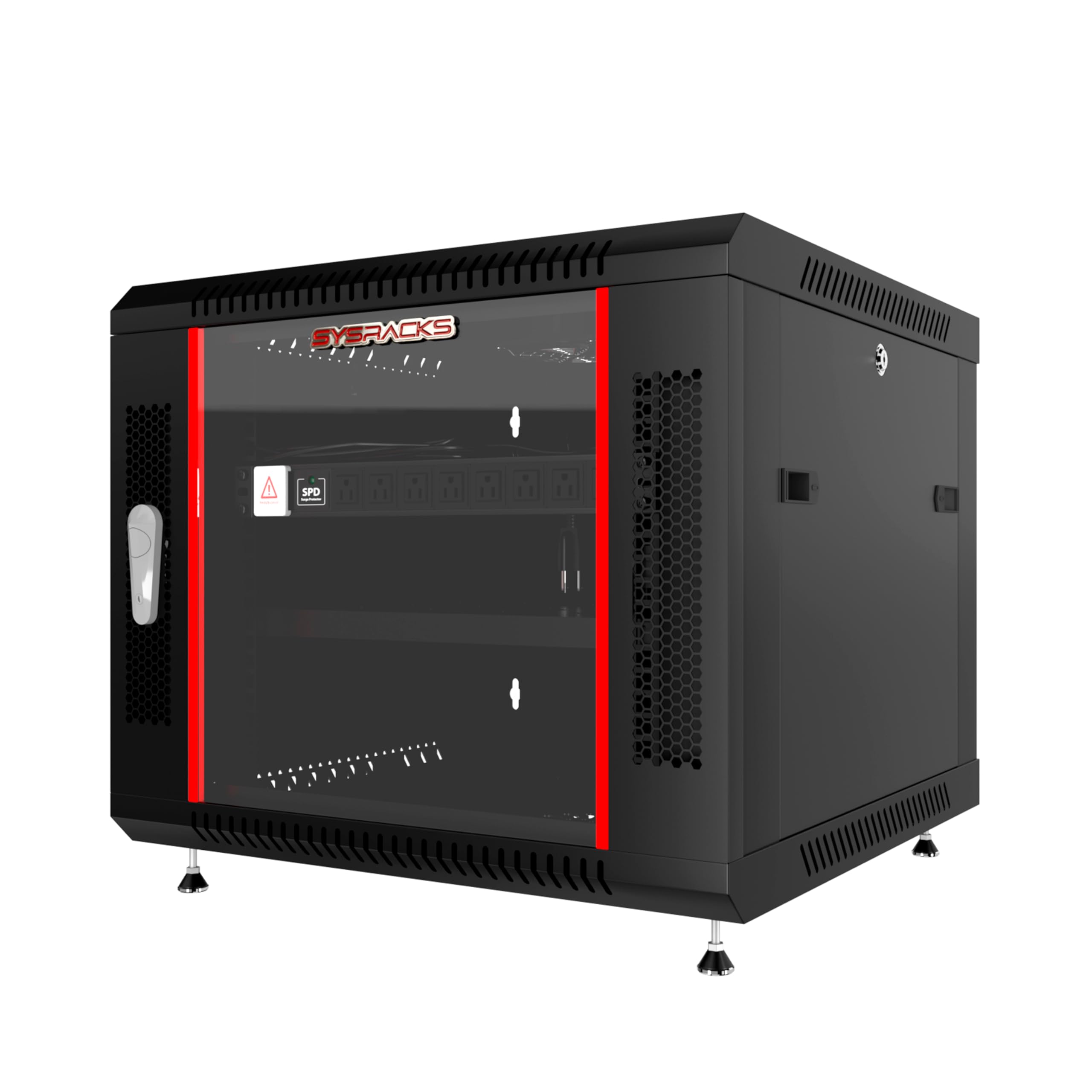 Sysracks 9U Wall Mount Server Rack Cabinet, 19” Locking Network Rack, 24” Deep, Glass Door, with Fan, PDU and Shelf