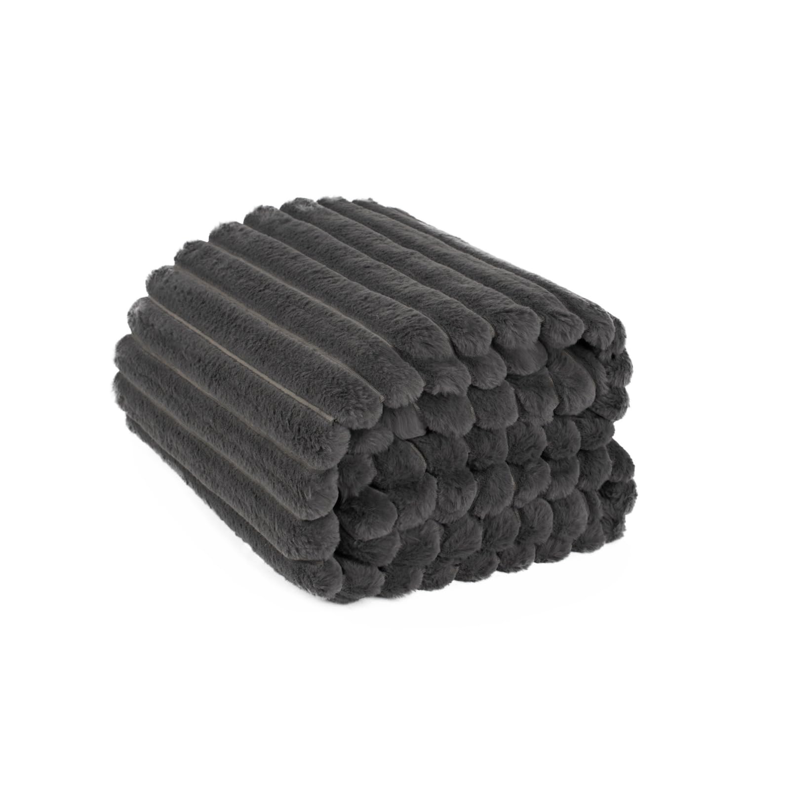OHS Throws for Sofa Charcoal Grey, Faux Fur Rib Thick Blanket Throw for Winter Ultra Soft Cosy Warm Sofa Throw Blanket for Bedroom Living Room, 125x150cm