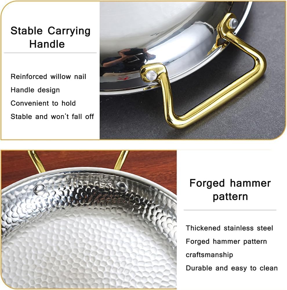 Uncoated Stainless Steel Pan – 16-36cm with Double Handles | Multipurpose Frying/Sauté/Stew Pan for Camping, Gatherings, Homes & Restaurants(Size:24cm,Color:Rose Gold)