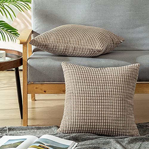 CaliTime Cushion Covers 2 Pack Comfortable Cushion Covers for Couch Sofa Bed Comfortable Super Soft Corduroy Corn Stripe Both Sides 45cm x 45cm Light Taupe - Image 3