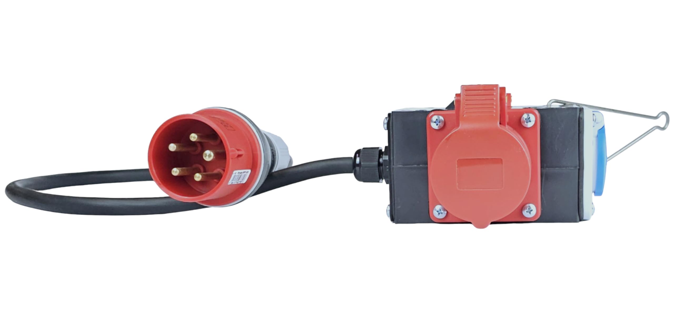 RoadEu - Distribuidor de Corriente con Salidas CEE y Schuko - Adaptador Industrial 380V y 230V 16A - Distribuidor móvil, Cable de Goma de 5m. Ideal para Taller, Cobertizo y Fábricas