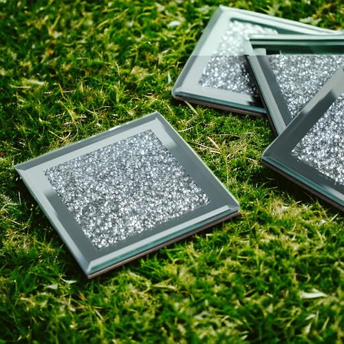 Trendzy TRENDZY4PACK-SQUARE ® 4 Pack Crushed Diamond Crystal And Mirror Coasters Set Of 4 Glittering Silver Coasters For Home Kitchen Bar & Restaurant Decor thumb #6