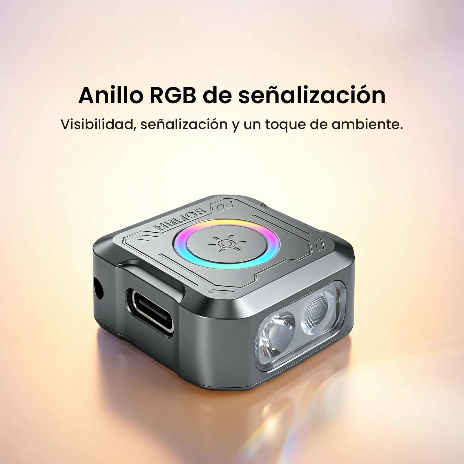 Sofirn SE1 Mini Linterna Llavero, Linterna EDC de 302 Lúmenes con Luz UV, Anillo RGB, Imán y USB-C, Recargable, Cuerpo Metálico CNC para Uso Diario, Emergencias, Camping y Exterior