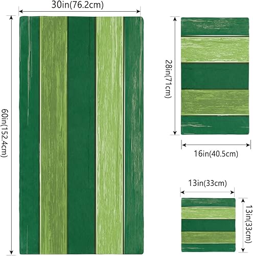 Miniatura 4 de Juego de toallas de baño de 3 piezas, color verde azulado degradado, toalla suave y absorbente de madera turquesa a rayas para baño, hotel (1 toalla
