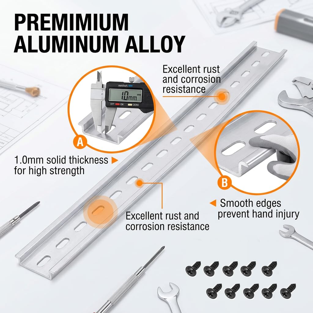 Riel de aluminio de 300 mm de largo, perfil en U para armario de distribución, riel de aluminio grueso con tornillos Phillips, riel metálico para armario empotrable, riel de fase