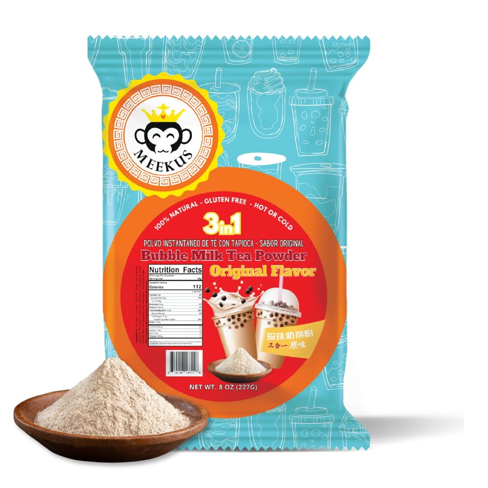 Meekus Natural Gluten-Free Milk Tea Powder Boba/Bubble Tea Mix Original Flavor 3-in-1 Drink Powder, Instant Pre-Mixed Beverage for Hot or Cold Drinks, Easy to Prepare Powdered Drink Mix 8 oz (227G)