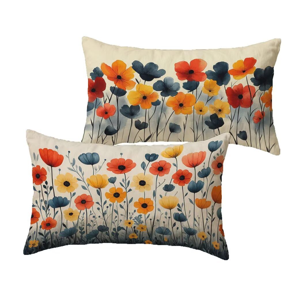 Housse de coussin 50x80 oussins exterieures imperméable lin rouge pour banc et jardin