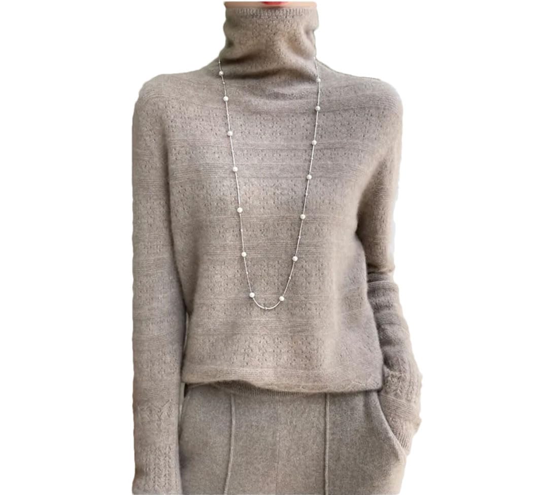 Haitpant Maglione da donna in 100% lana merino, a collo alto, a maniche lunghe, per autunno e inverno, caldo