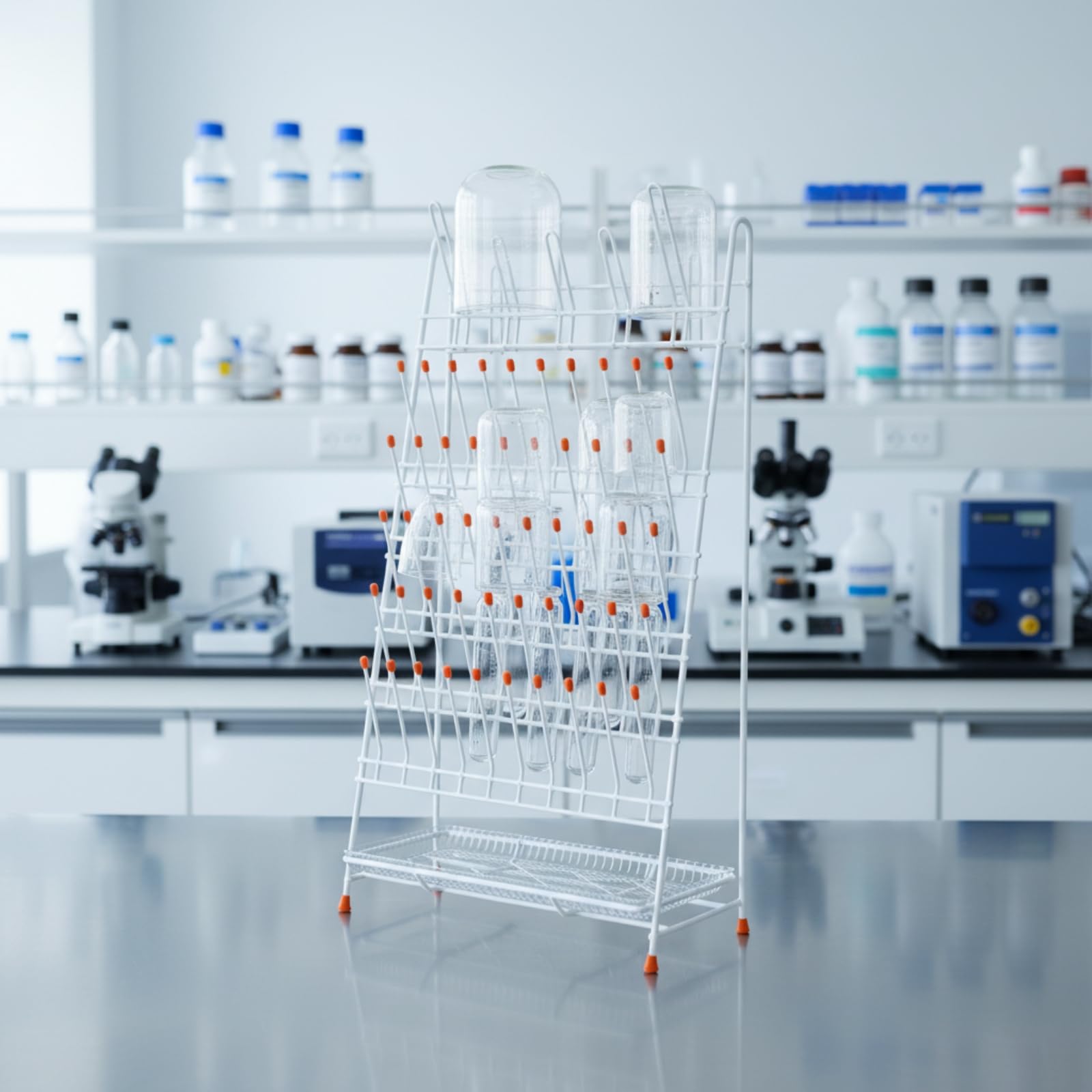 Gralara Scolavetreria da Laboratorio Durevole Scolabeker Compatto Rastrelliera con Vassoio Sgocciolatoio per Laboratori, Ricercatori, 55 Posizioni