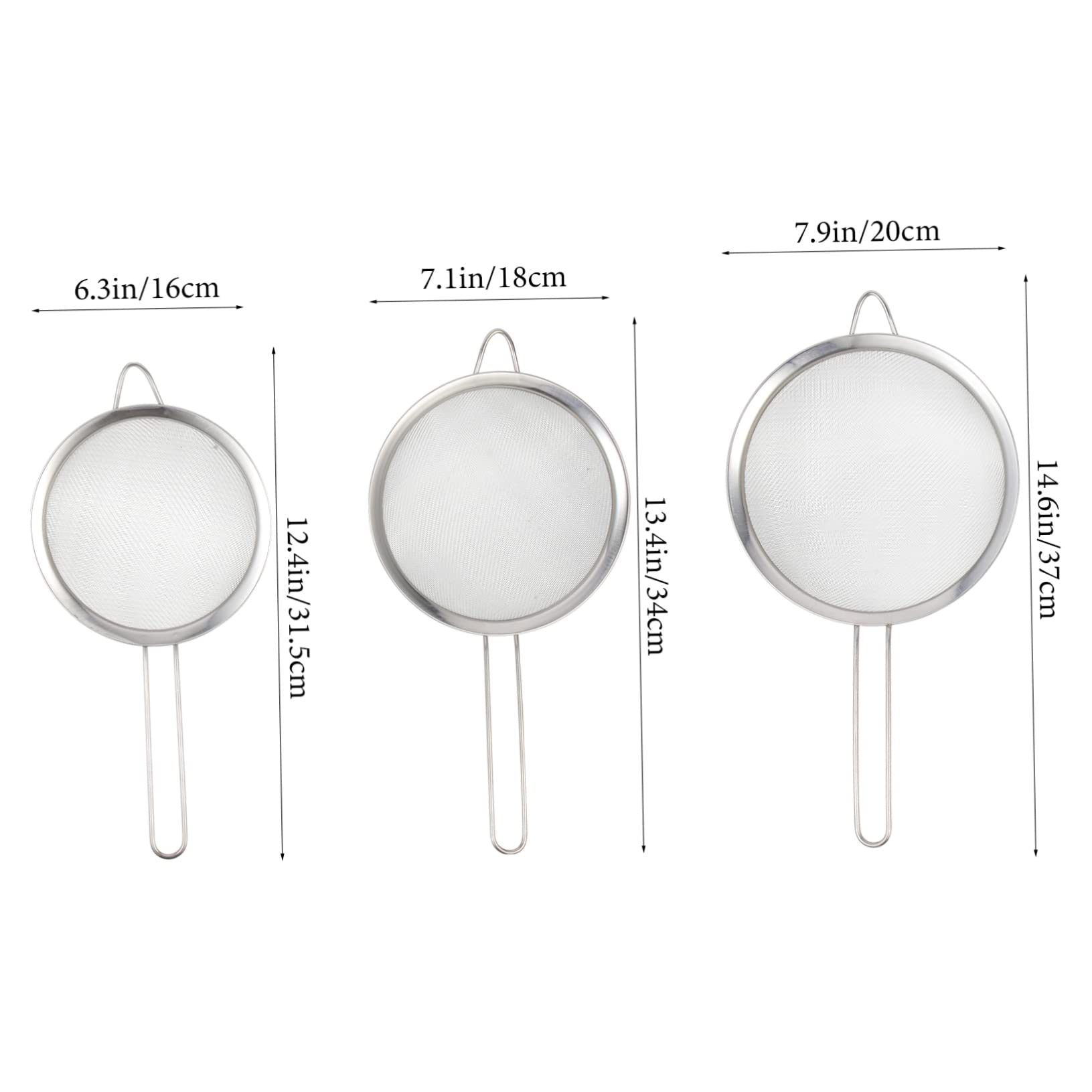 ABOOFAN 3pcs Stainless Steel Mesh Strainer Hollow Handle Sieve for Flour Powdered Sugar Cocoa Baking Ingredients Easy to Clean Kitchen Colander
