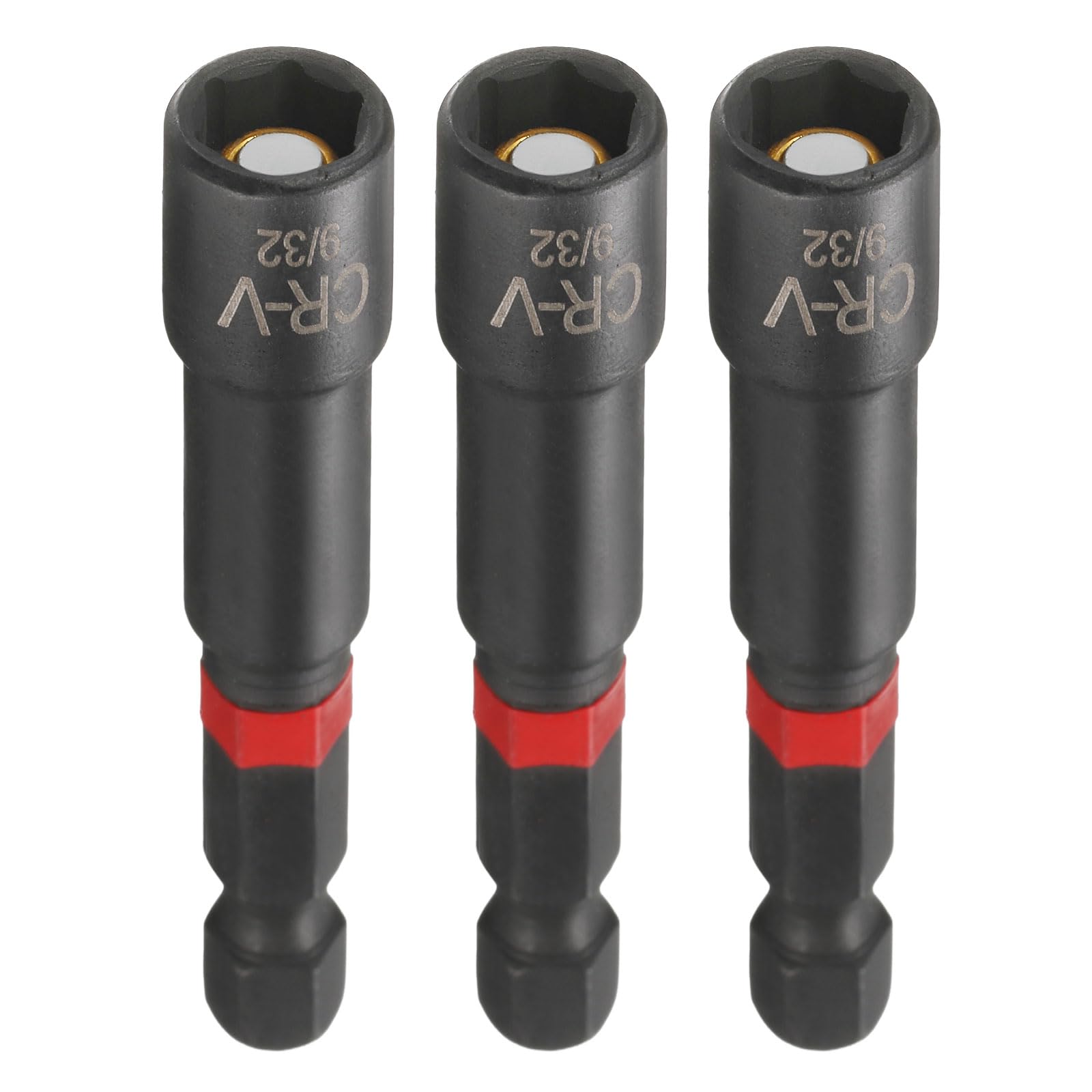 sourcing map 3pcs Nut Driver Drill Bit 9/32 Inch Socket 1/4" Hex Shank 3" (65mm) Long Magnetic 6-Point Sockets Quick Change Phosphated CR-V Steel Bolt Setters for Power Drill Drivers, Black