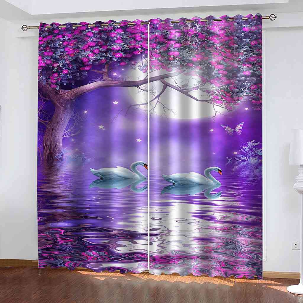 Rideau occultant à oeillets lac violet 200x270 cm thermique lot de 2