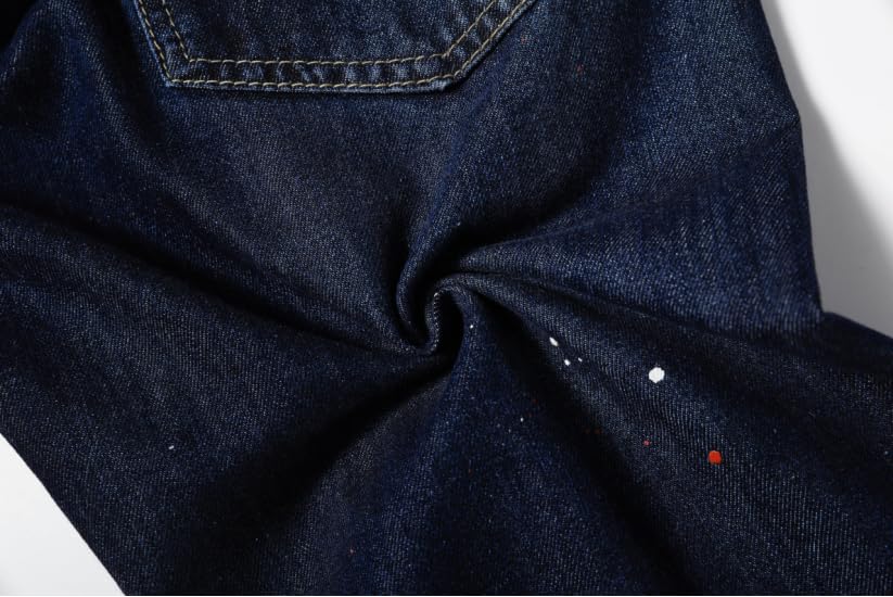 Men's Letter Printed Ripped Slim Fit Moto Biker Casual Straight Jeans3