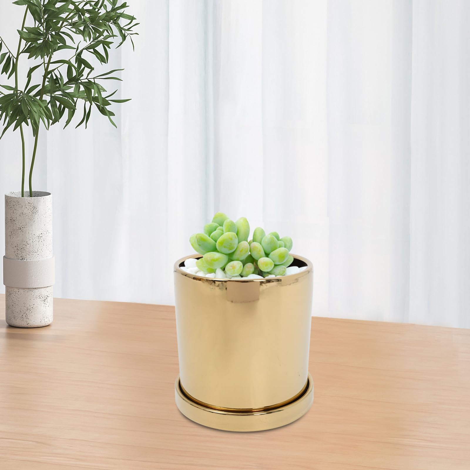 Keramik Sukkulententopf Goldfarben Kleiner Dekorativer Pflanzentopf aus Keramik Vielseitig und Leicht zu Reinigen für Garten und Outdoor Dekor