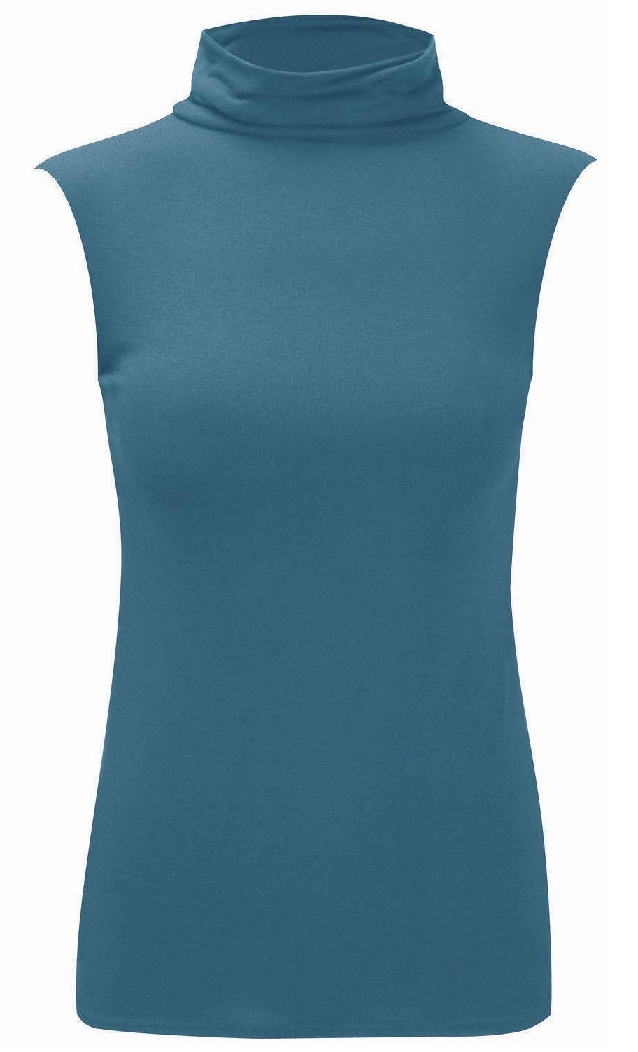 An Direct Women's Teal Sleeveless Stretch Turtle Polo Roll Neckline Vest Plain T-Shirt Jumper Top (, 20-22)